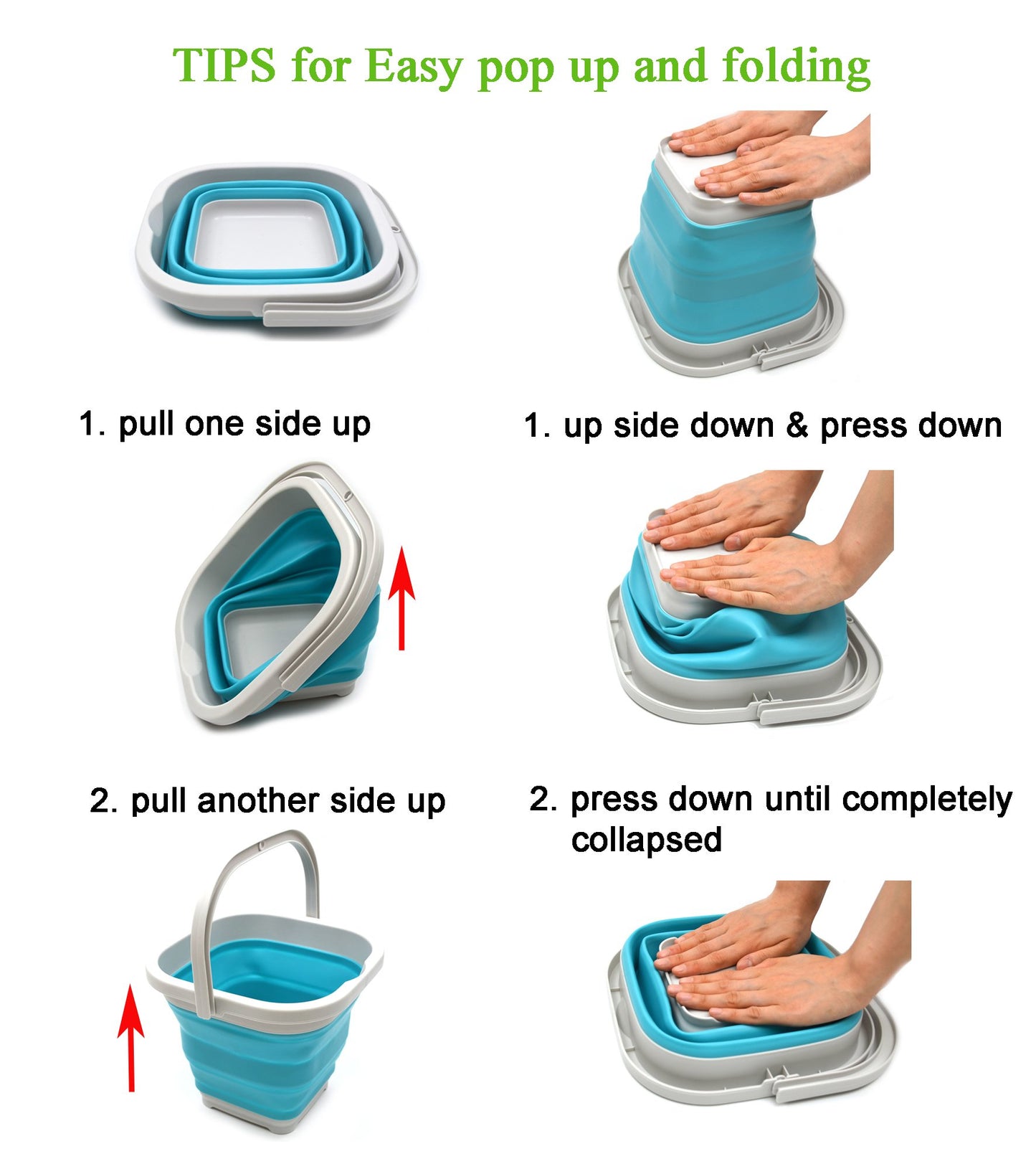 Sammart 2.6L (0.68 Gallon) Super Mini Sqare Collapsible Plastic Bucket - Foldable Square Tub - Portable Fishing Water Pail - Spa