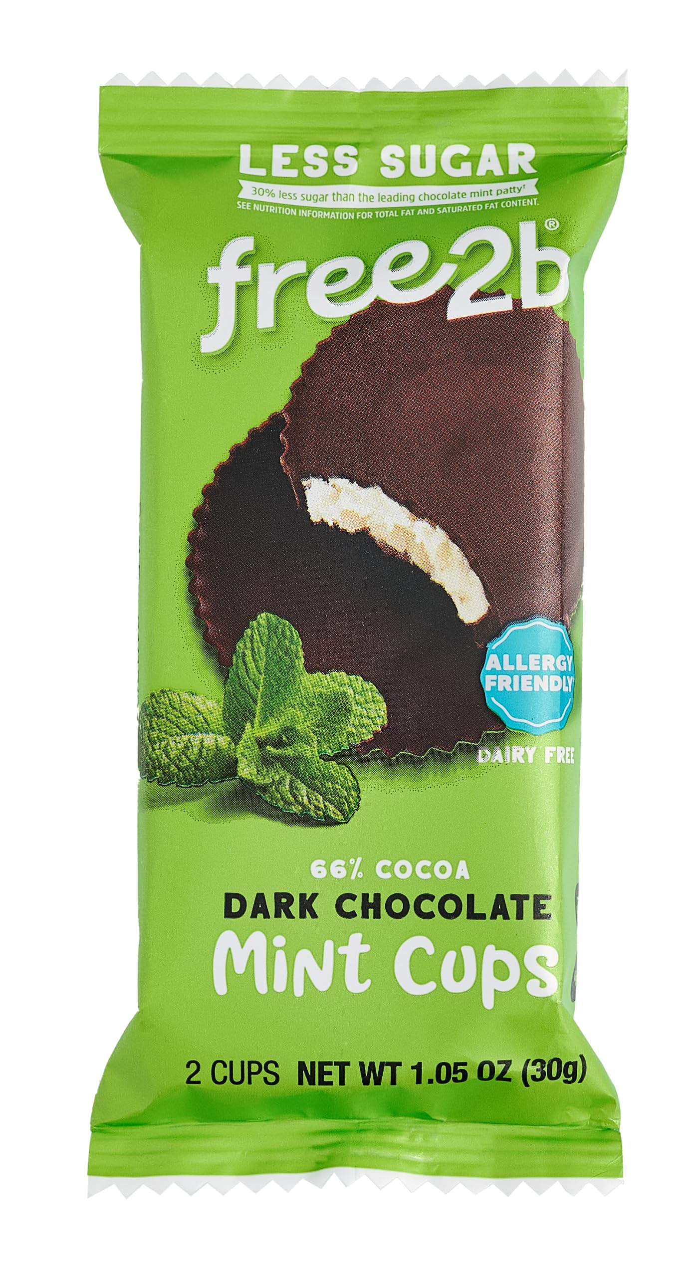 Free2B Dark Chocolate Mint Cups, Safe For School And Allergy Friendly - Gluten-Free, Dairy-Free, Nut-Free, And Soy-Free - Dark Chocolate, 2-Cup Packages (Pack Of 12)