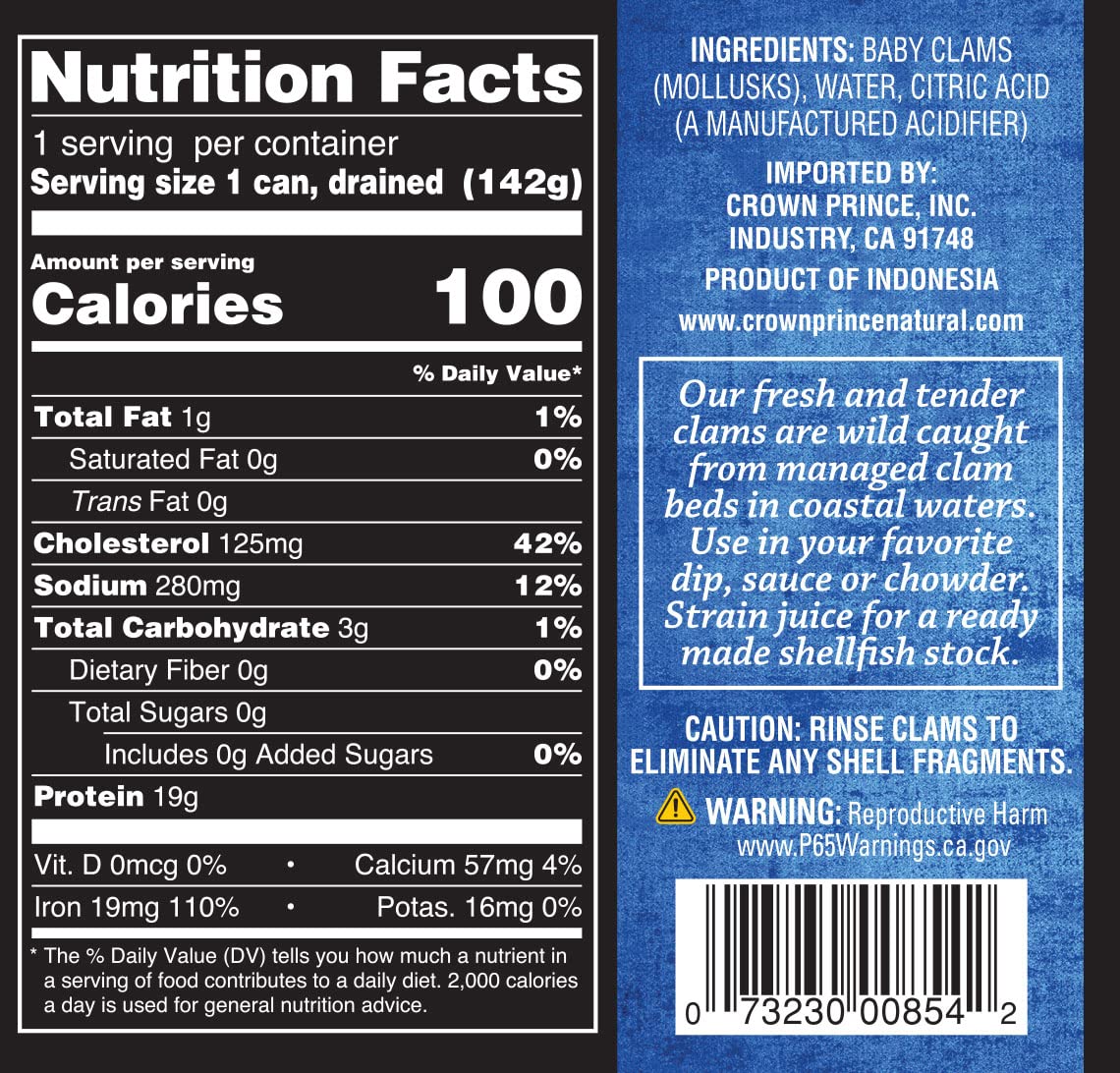 Crown Prince Natural Boiled Baby Clams In Water, 10-Ounce Cans (Pack Of 12)