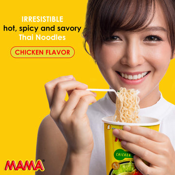 MAMA Noodles Chicken Instant Cup of Noodles with Delicious Thai Flavors, Hot And Spicy Noodles with Chicken Soup Base, No Trans