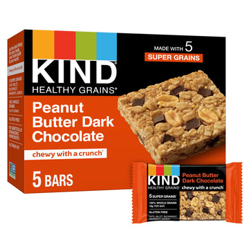 KIND Healthy Grains Bars, Peanut Butter Dark Chocolate, Non GMO, Gluten Free, 1.2 oz, 5 Count