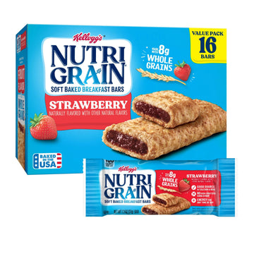 Nutri-Grain Soft Baked Breakfast Bars, Kids Snacks, Value Pack, Strawberry, 20.8oz Box (16 Count)