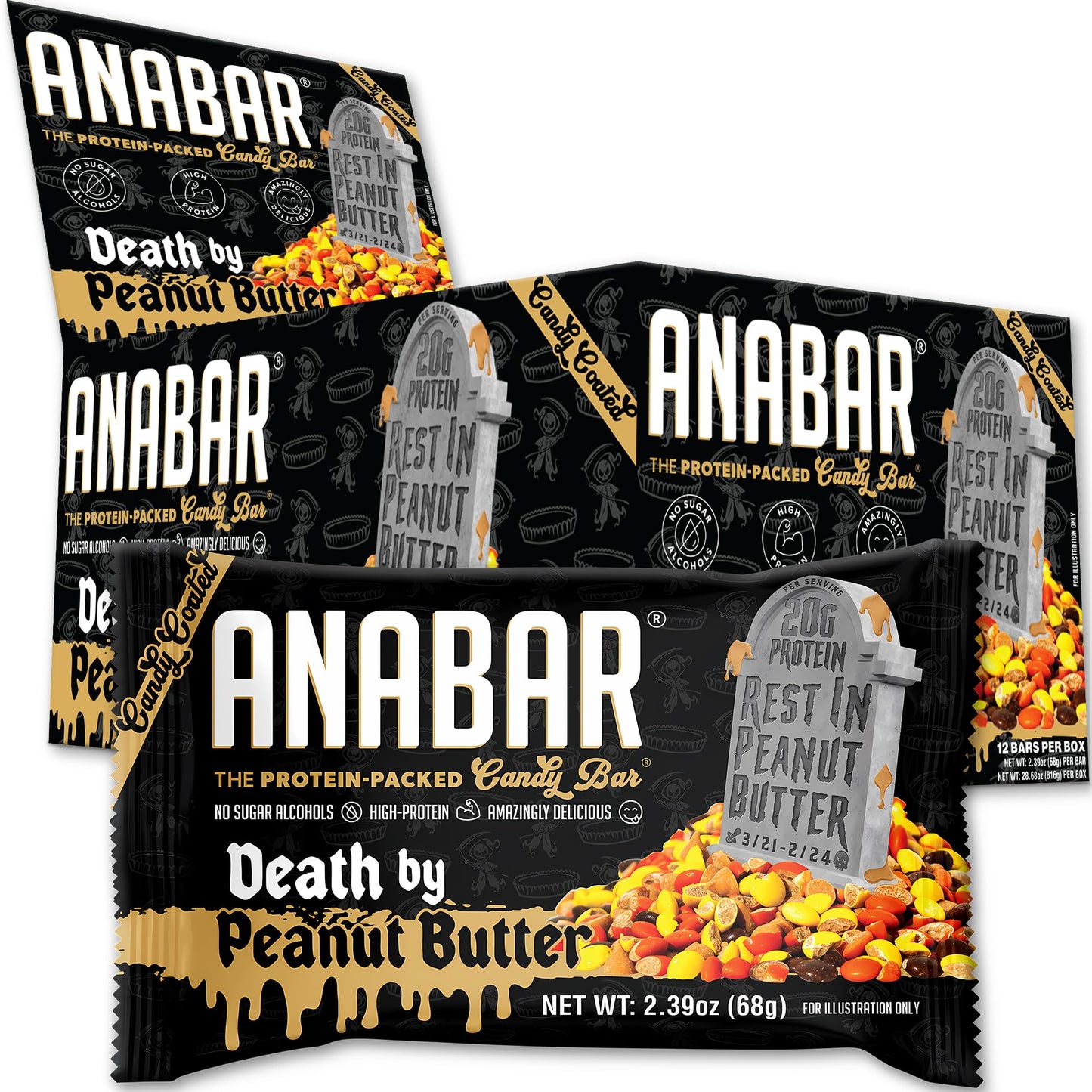 Anabar Protein Bar, The Protein-Packed Candy Bar, Amazing Tasting Protein Bar, No Sugar S, High Protein, Amazingly Delicious, 20 Grams Of Protein (12 Bars, Death By Peanut Butter)