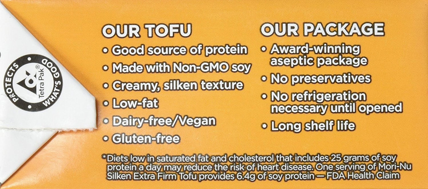 Mori-Nu Silken Tofu Extra Firm, Velvety Smooth and Creamy, Low Fat, Gluten-Free, Dairy-Free, Vegan, Made with Non-GMO soybeans,