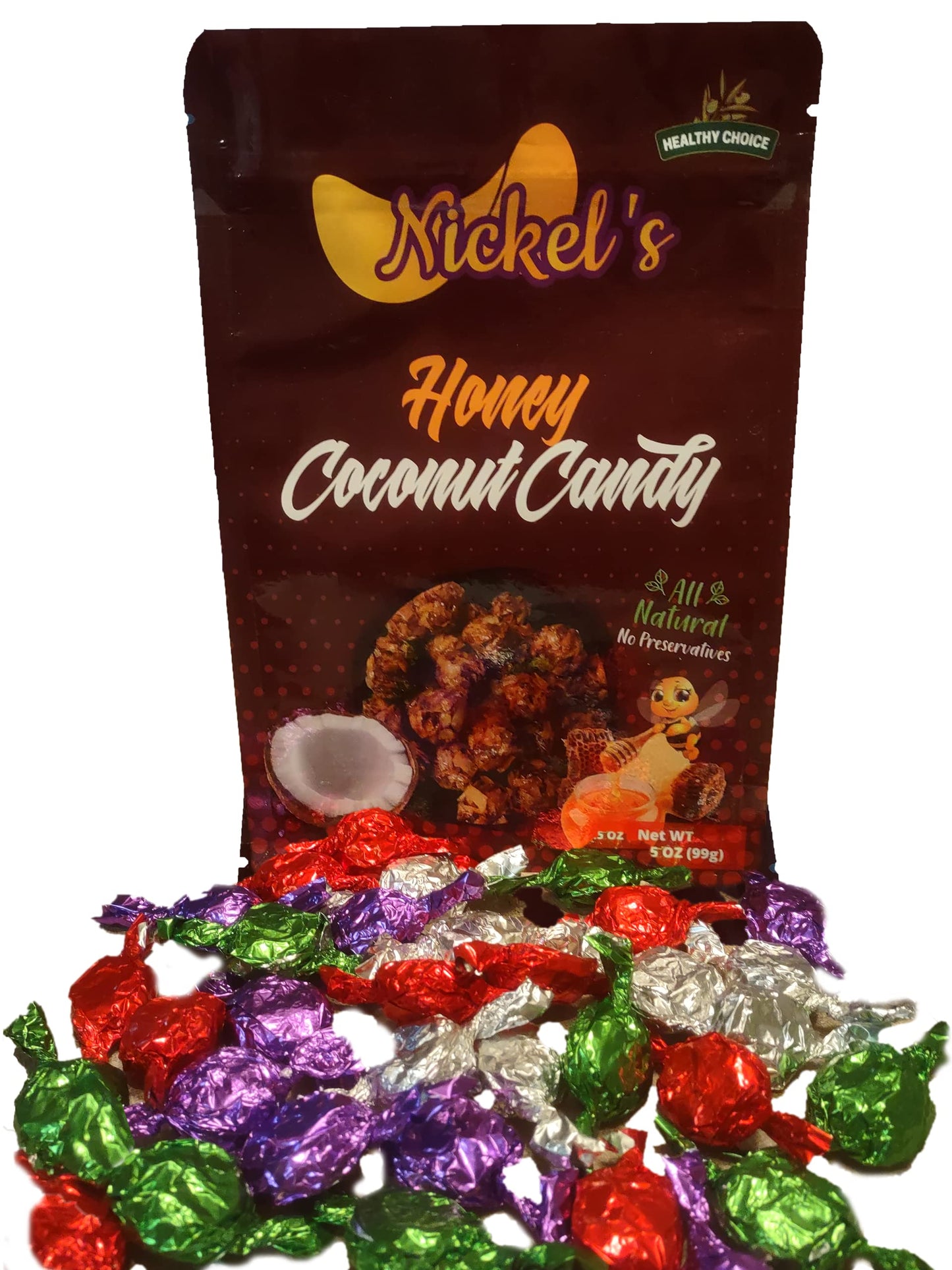 Nickels Food Honey Coconut Candy- Diced Coconuts Candy Cooked in Raw Honey, Coconut Chewy Candy with No Preservatives, Delicious