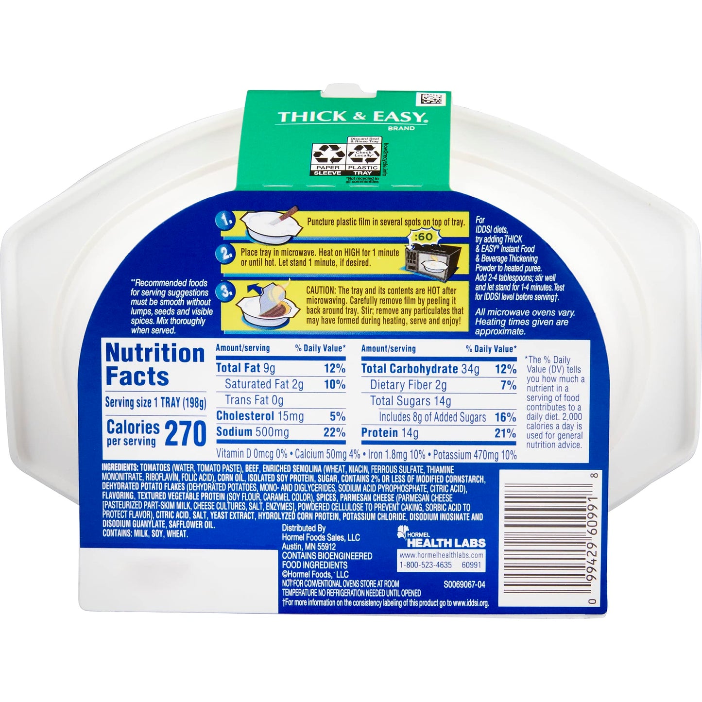 Hormel Thick & Easy Puree Italian Style Lasagna With Meat Sauce 7Oz Bowls - 1/Case Of 7