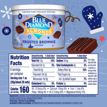 Blue Diamond, Holiday Frosted Brownie Flavored Sweet Snack Nut Almonds Perfect Size For On-The-Go, Holidays And Gatherings, Lunc