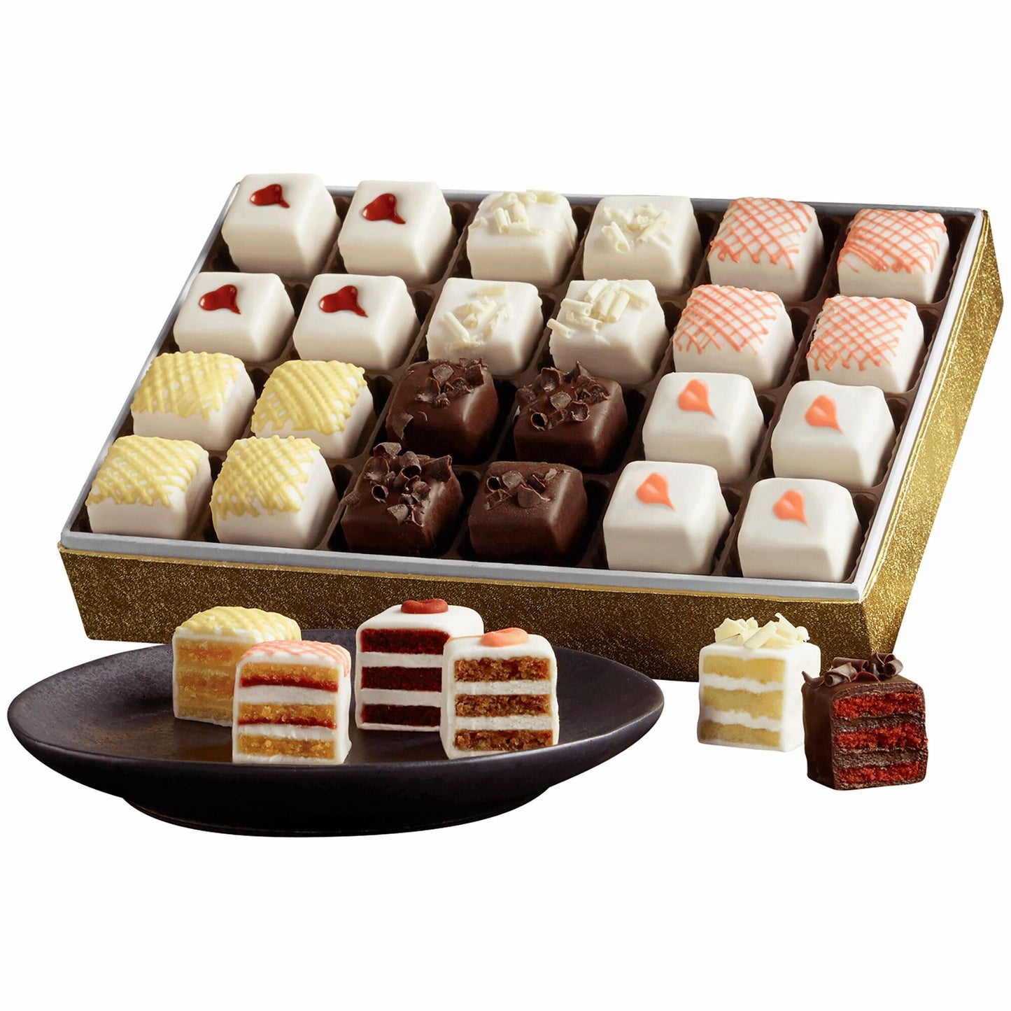 The Wisconsin Cheeseman Incredible Petits Fours - Gourmet Mini Layer Cakes In Chocolate Fudge Red Velvet Strawberry Shortcake Vanilla Lemon And Carrot Spice - Dessert Cake Assortment Gift