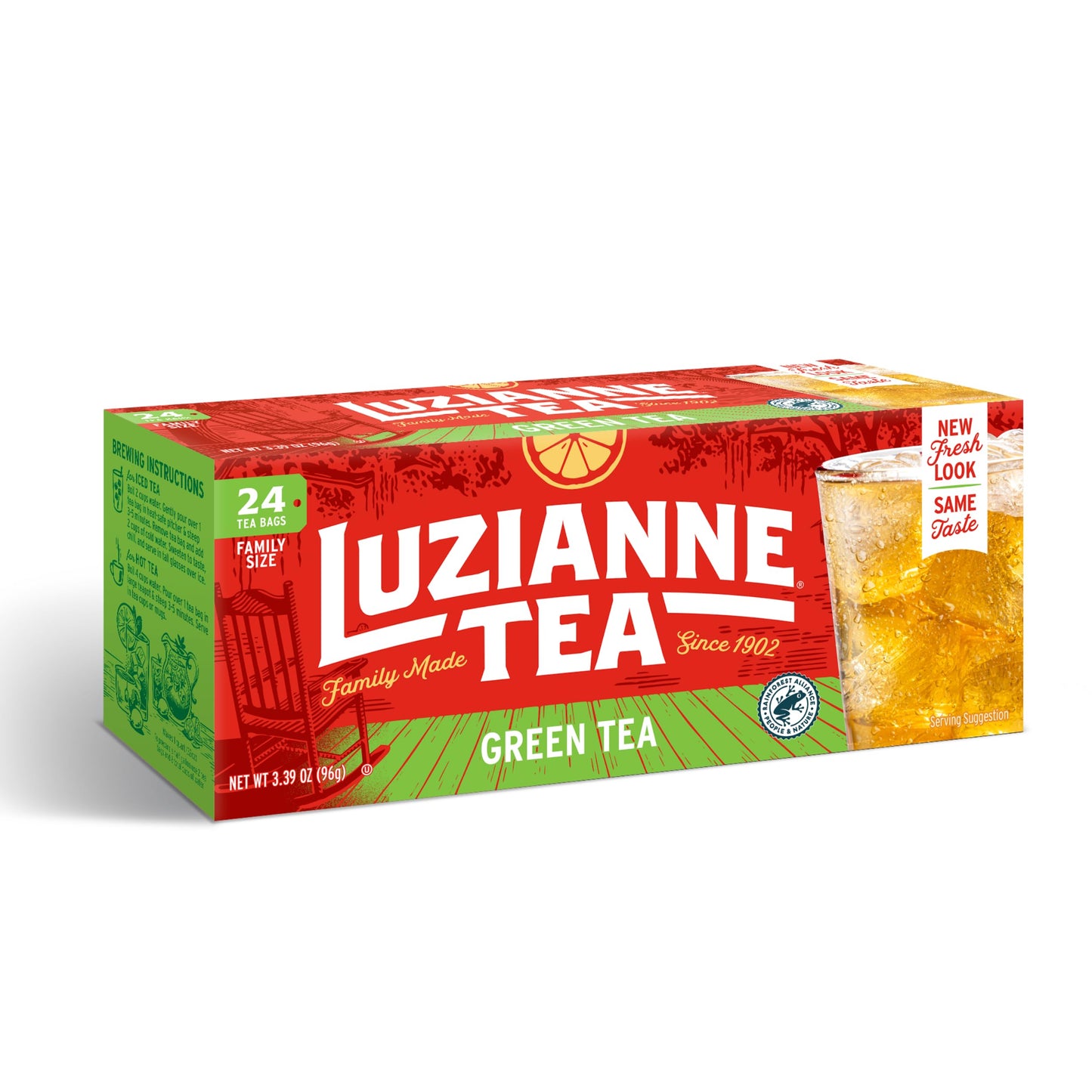 Luzianne Family Size Green Tea Bags, 24ct Box (Pack of 6) - Refreshing Iced Tea for Home Brewing
