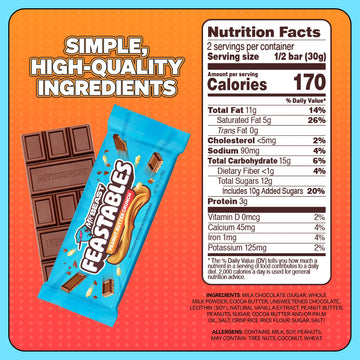 Feastables King Size Peanut Butter Milk Chocolate Crunch Bar, 2.1oz (10 Count) - Delicious Chocolate Treat for Snack Lovers