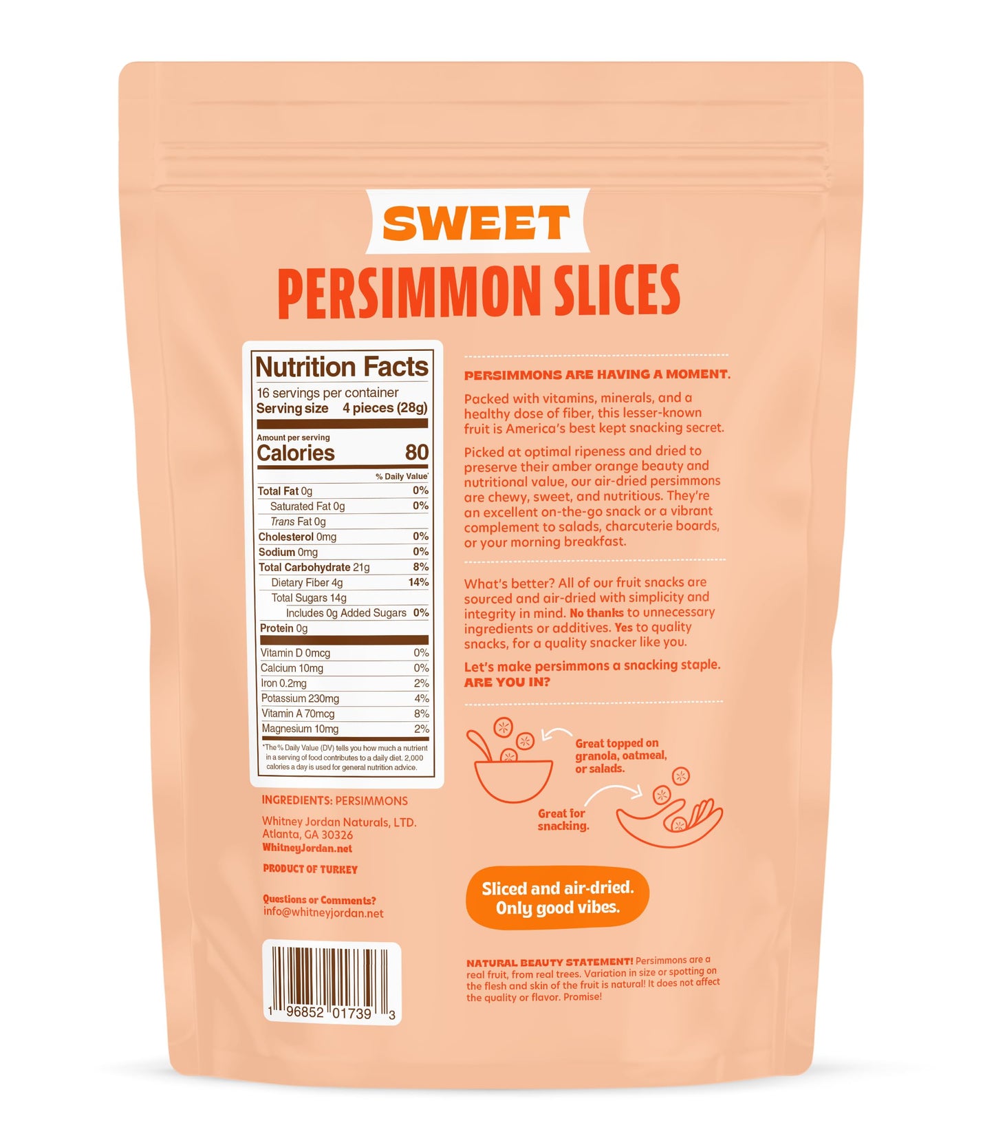 Whitney Jordan Naturals, Sweet Air-Dried Persimmon Slices - Ready To Snack, No Added Sugar, Non-Gmo, Vitamin-Packed Fruit, Healt