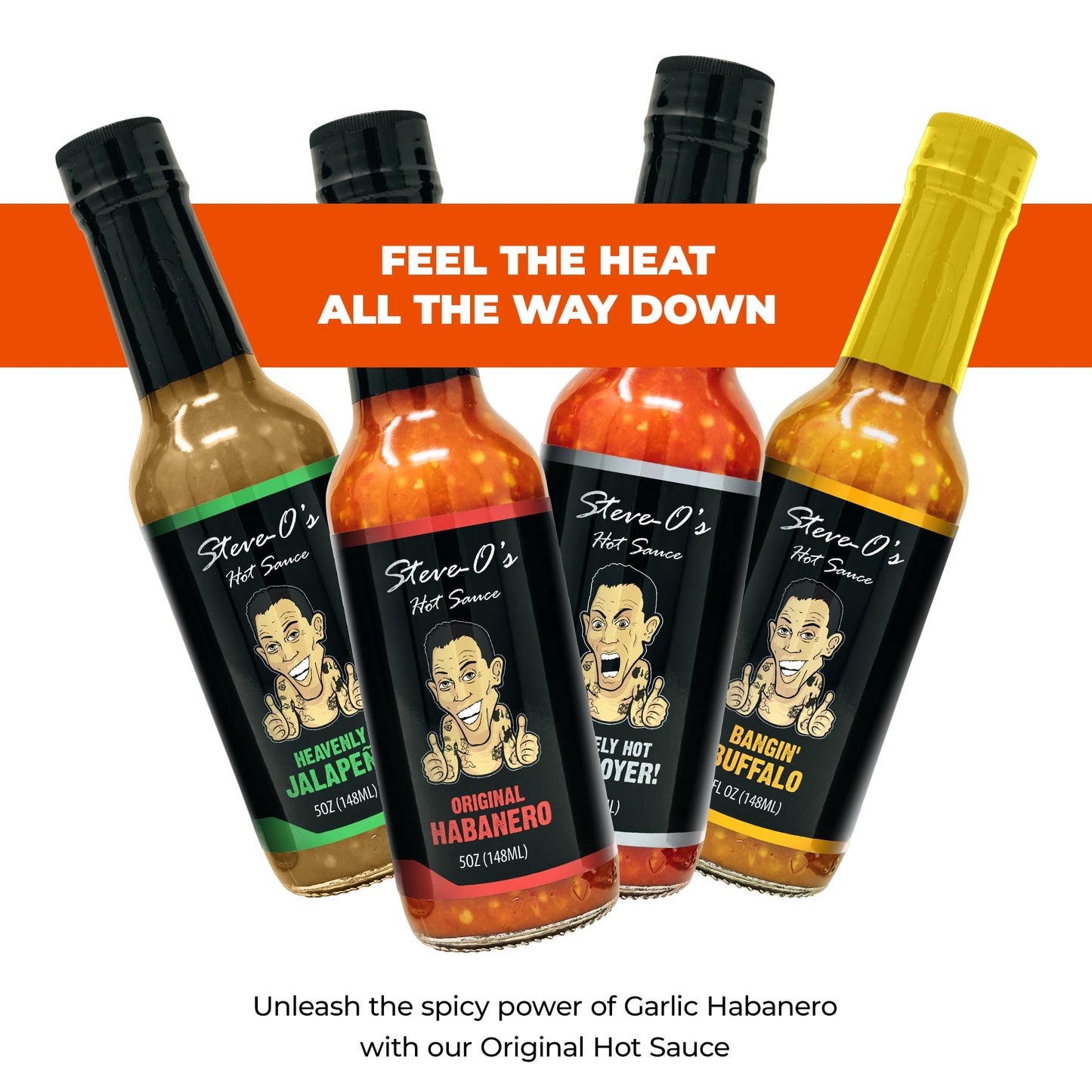 Steve-O'S Habanero Hot Sauce | Spicy Garlic Habanero For Tacos, Burgers, Nachos, Eggs & Bbq (5 Fl Oz)