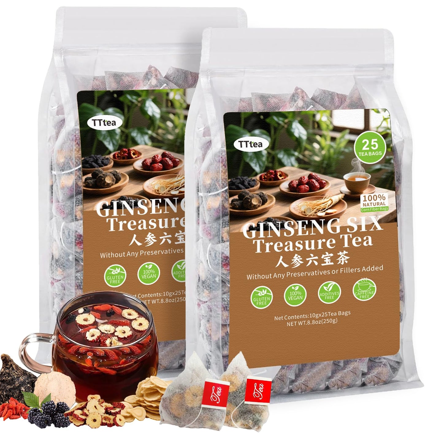 2 Pack Formula Flavor Blendseng Six Treasure Teal: 50 Bags Natural Kidney Cleanse Detox Herbal Tea For Men Women Organic Blend With Flavor Blendseng Goji Red Dates Mulberry And Maca Energy Blend-Free Energy And Vitality Support
