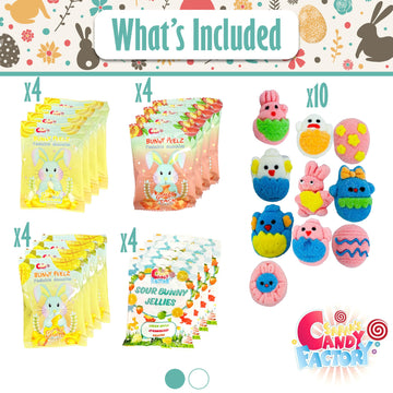 Easter Snack Yellow Tin (60 Count) Filled With Treats, Peelable Gummies, Easter Marshmallow Gummies, Plush Easter Bunny, Great P