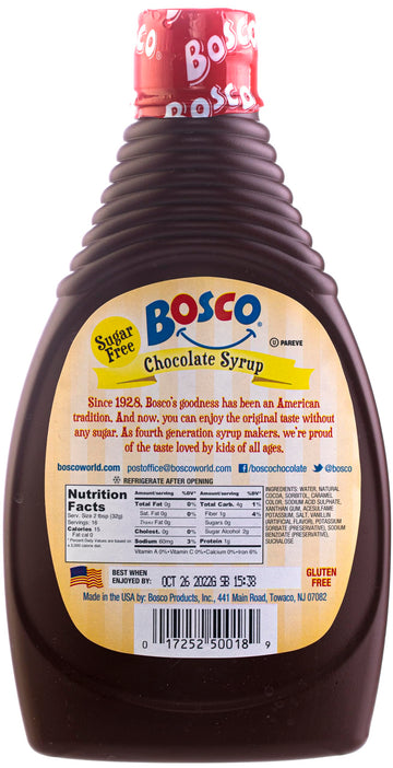 Bosco Sugar Free Chocolate Syrup 18Oz | Fat Free, Gluten Free, Made With Natural Cocoa
