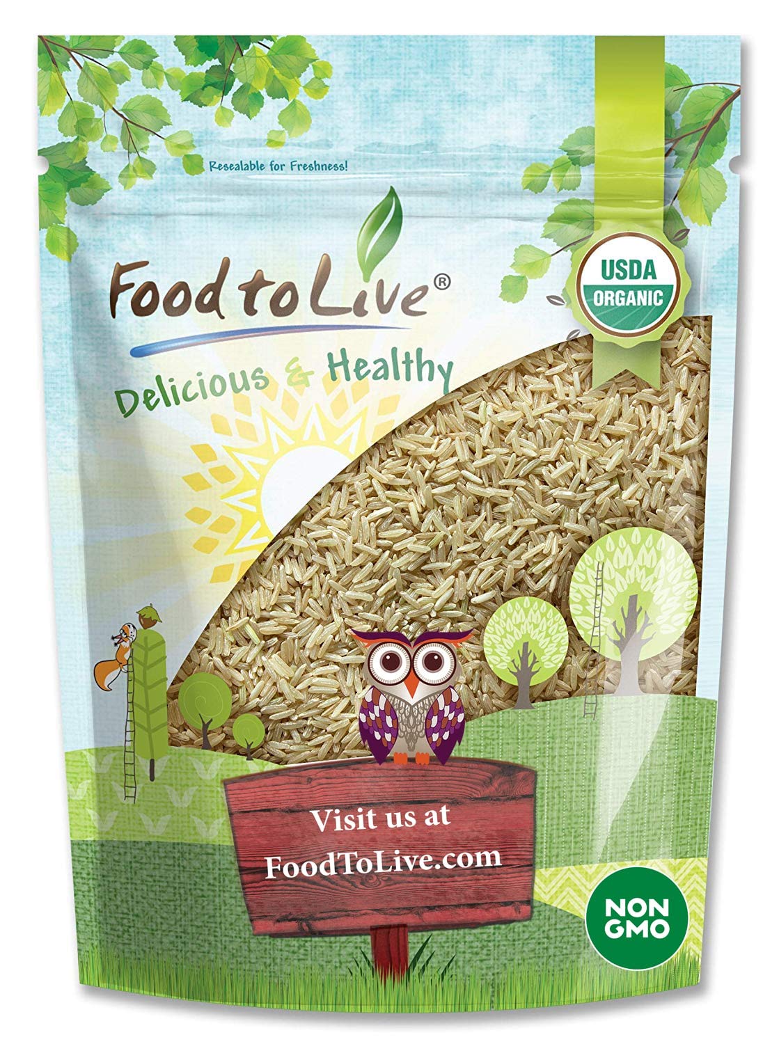 Food to Live Organic Brown Jasmine Rice, 3 Pounds - Non-GMO, Whole-Grain Rice, Long-Grain Variety, Non-Irradiated, Kosher, Vegan