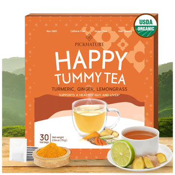 Picknature Usda Organic Happy Tummy Tea - Digestive Tea With Lemongrass, Turmeric, Ginger Tea Freshly Picked From Thailand| 30 T
