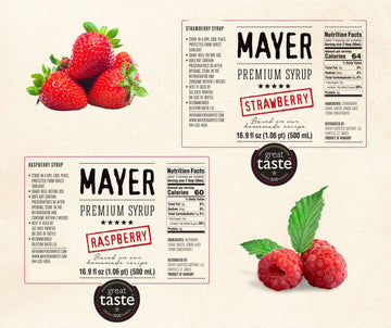 Mayer Premium Handcrafted Fruit Syrups, Vegan & Gluten Free, 16.9 Fl Oz (Pack of 2) - Strawberry & Raspberry, All-Natural Ingredients