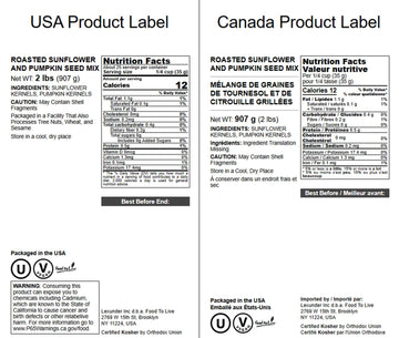 Food To Live Dry Roasted Sunflower And Pumpkin Seed Mix, 2 Pounds - Oven Roasted, No Oil Added, Natural Snack, Rich In Protein,