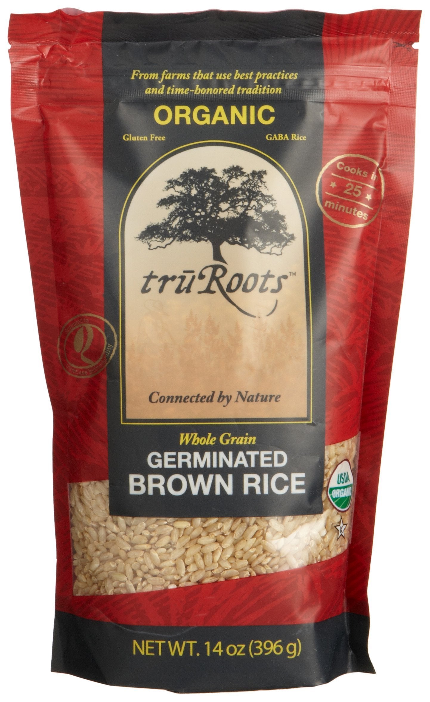 Truroots Organic Germinated Brown Rice, 14-Ounce Pouches (Pack Of 6)