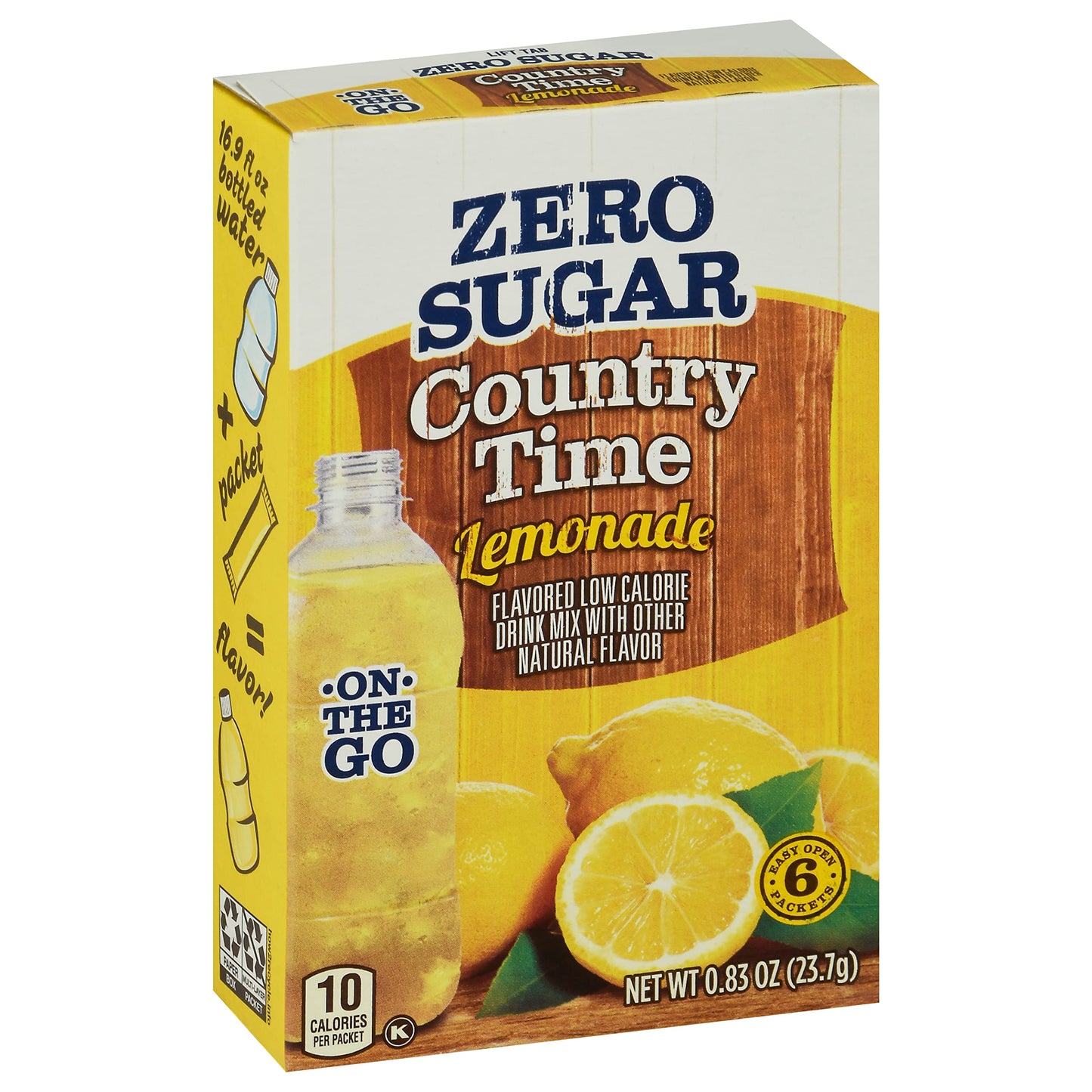 Country Time Zero Sugar Lemonade Naturally Flavored Powdered Drink Mix, 6 Ct On-The-Go Packets