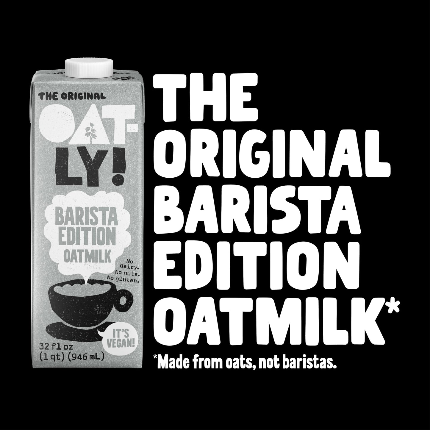 Oatly Barista Edition Oat Milk - Crafted for Coffee | Dairy-Free Plant-Based Shelf-Stable Milk that makes Perfect Foam (32 oz 6-pack)