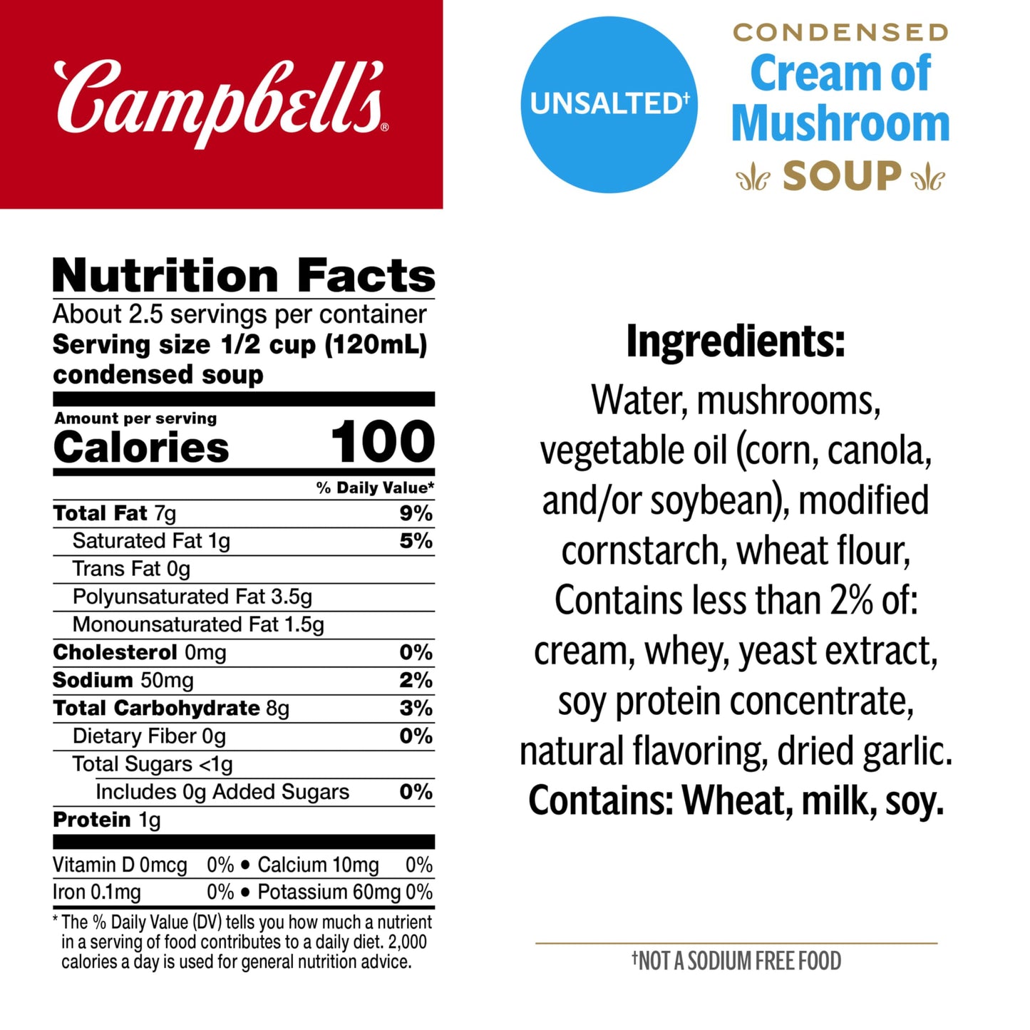Campbells Condensed Unsalted Cream of Mushroom Soup, 10.5 Ounce Can (Pack of 4)