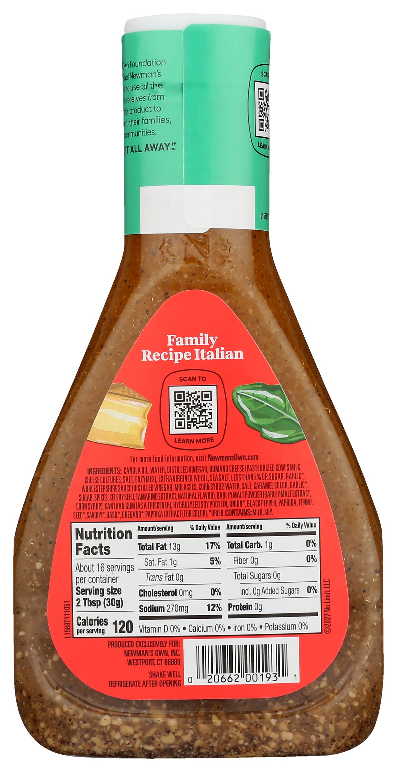 Newman'S Own Family Recipie Italian Dressing, 16 Ounce