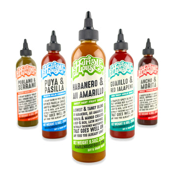 Humble House - Hot Sauce Variety Pack With 5 Low-Sodium Vegan Condiments For Chicken Wings, Tamales, Tacos, Sopes & More, All-Natural Preservative-Free Sauces For Food, 9.5 Oz Per Bottle