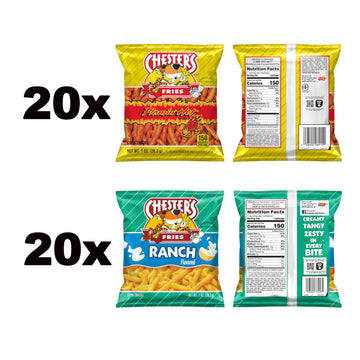 Chesters Fries Hot & Ranch Flavored Variety Pack, 40 Count, Perfect for Snacking