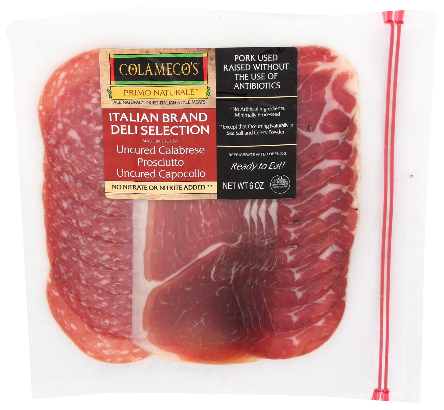 Colamecos, Italian Brand Deli Meats - Uncured Calabrese, Prosciutto, & Uncured Capocollo, 6 oz