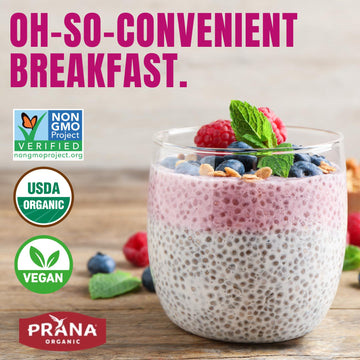 Prana Organic Overnight Chia With Oats Berry Fairy | Rich In Fiber & Protein, Vegan, Non-Gmo | Ready To Eat Breakfast - 5 X 1.76