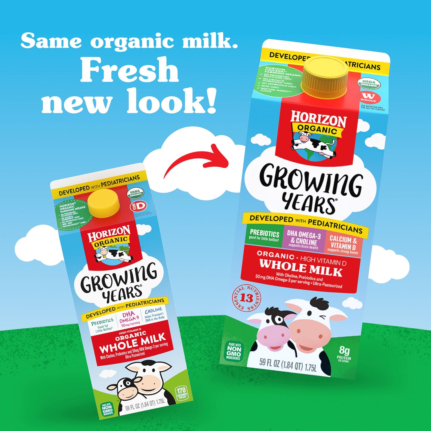 Horizon Organic Growing Years Milk, High Vitamin D Organic Milk for Growing Kids with DHA Omega-3, Choline, and Prebiotics, 59 f
