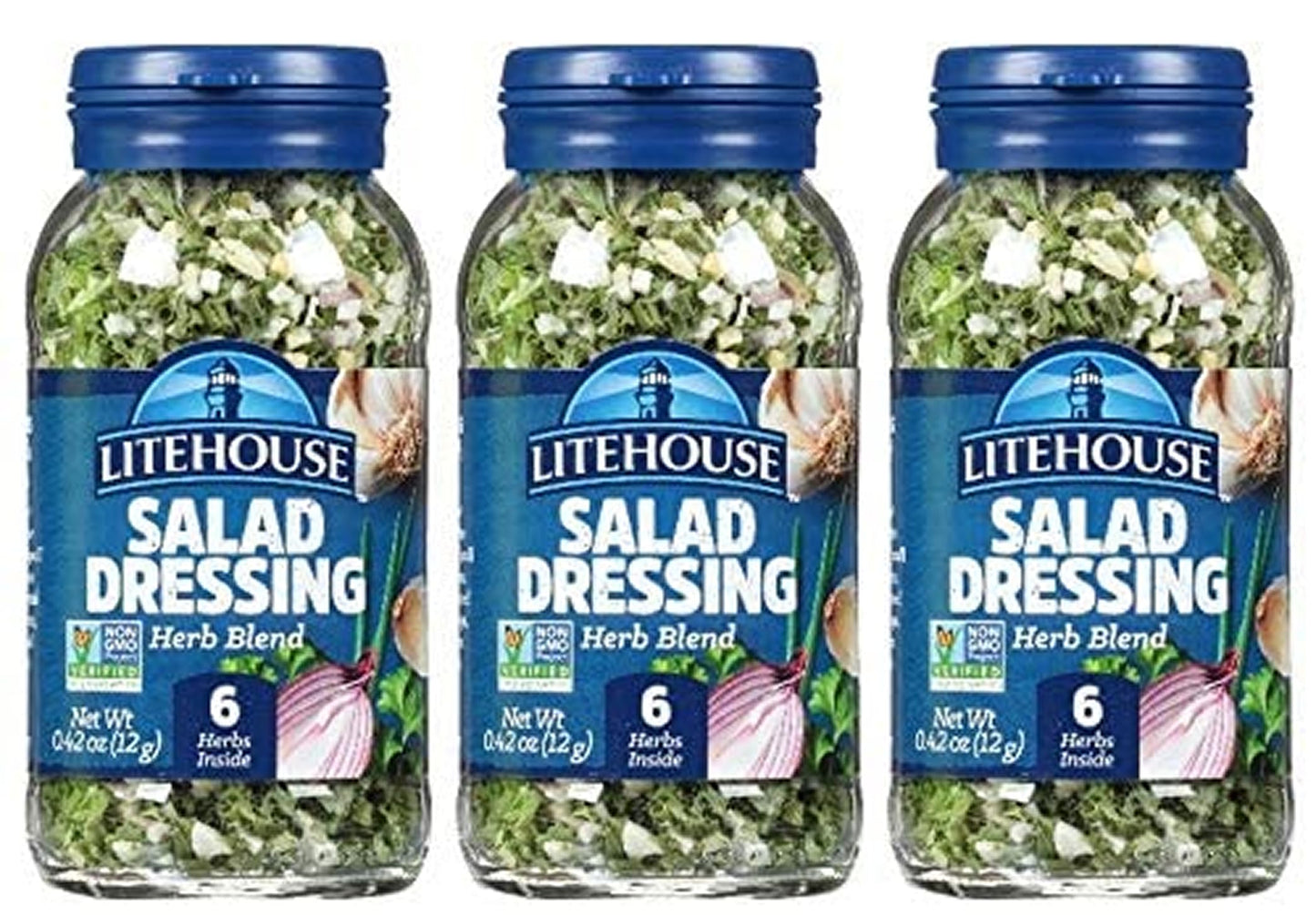 Litehouse Freeze Dried Salad Herb Blend - Substitute For Fresh Salad Herb Salad Dressing Organic Salad Herb Blend Seasoning Non-Gmo Gluten-Free - 0.42 Ounce 3-Pack