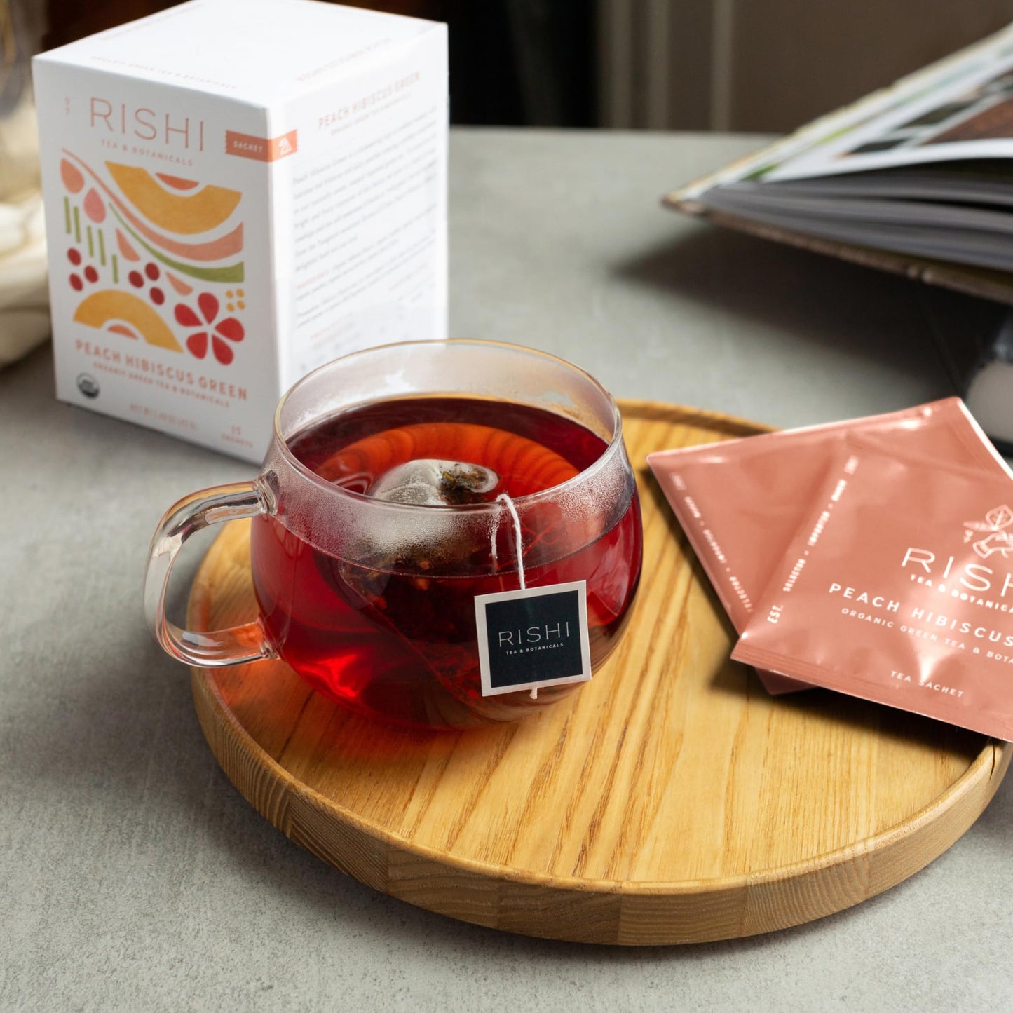 Rishi Tea Peach Hibiscus Green Houjicha Roasted Japanese Tea - Organic Low Caffeine Sachet Bags With Hibiscus & Peach Enjoy Hot Or Iced - 15 Count (Pack Of 1)