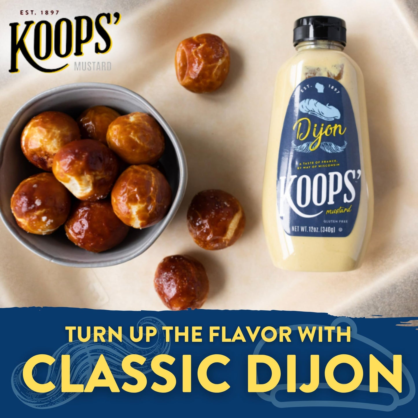 Koops Dijon Mustard - French Mustard, Gluten-Free, Kosher, Non-GMO, Made in the USA, From Quality Mustard Seeds, Rich and Deli
