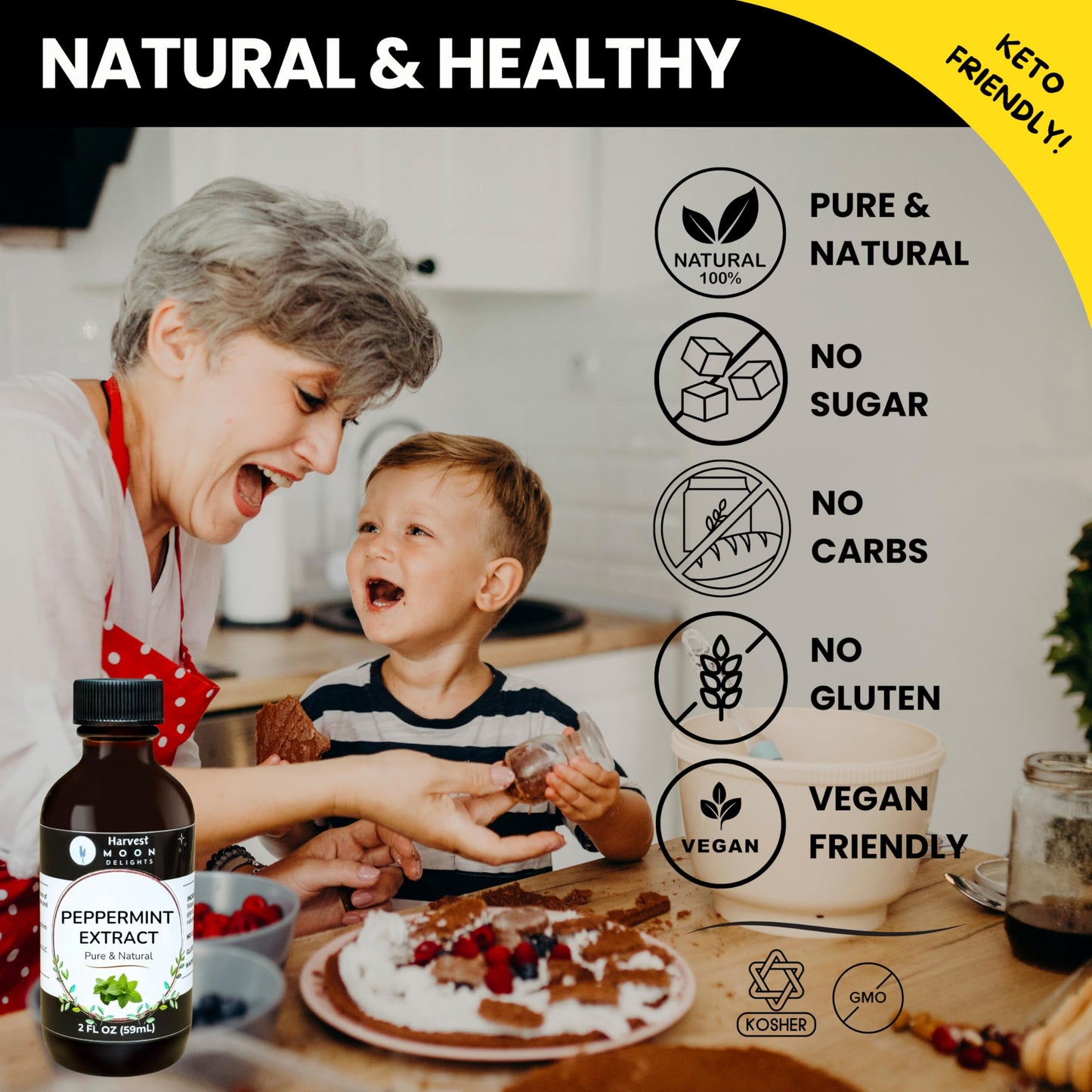 Pure Peppermint Extract - 2 Oz - Water-Soluble - By Harvest Moon Delights - Peppermint Extract For Baking, Ice Cream, Drinks, An