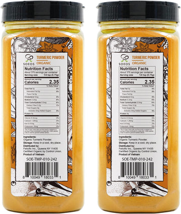 Soeos Organic Turmeric Root Powder 20 oz (10 oz *2), Non-GMO Verified, USDA Organic, Natural Curcumin, Lab Tested for Purity, Se