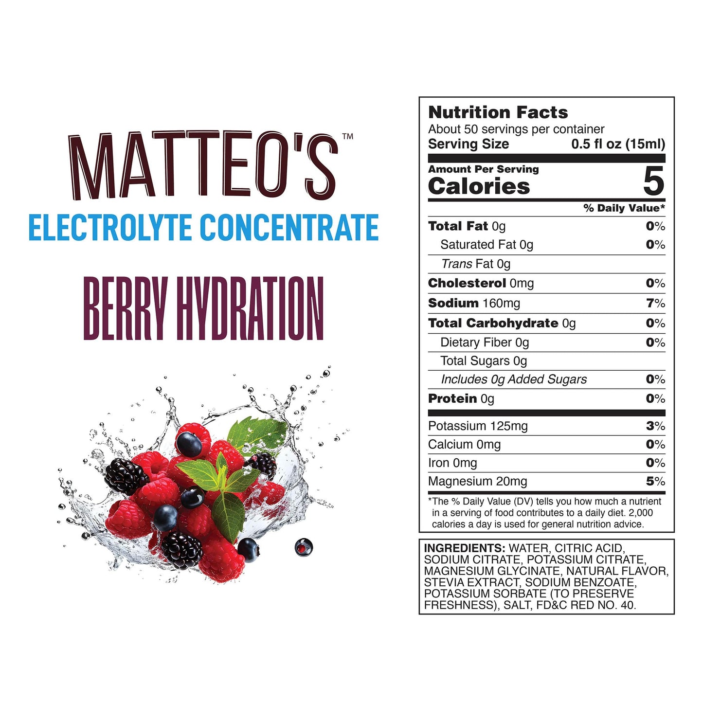 Matteos Sugar-Free Electrolyte Drink - Berry Flavor, 25.4 Fl Oz, 6-Pack, Ideal for Hydration and Endurance during Workouts and Heat