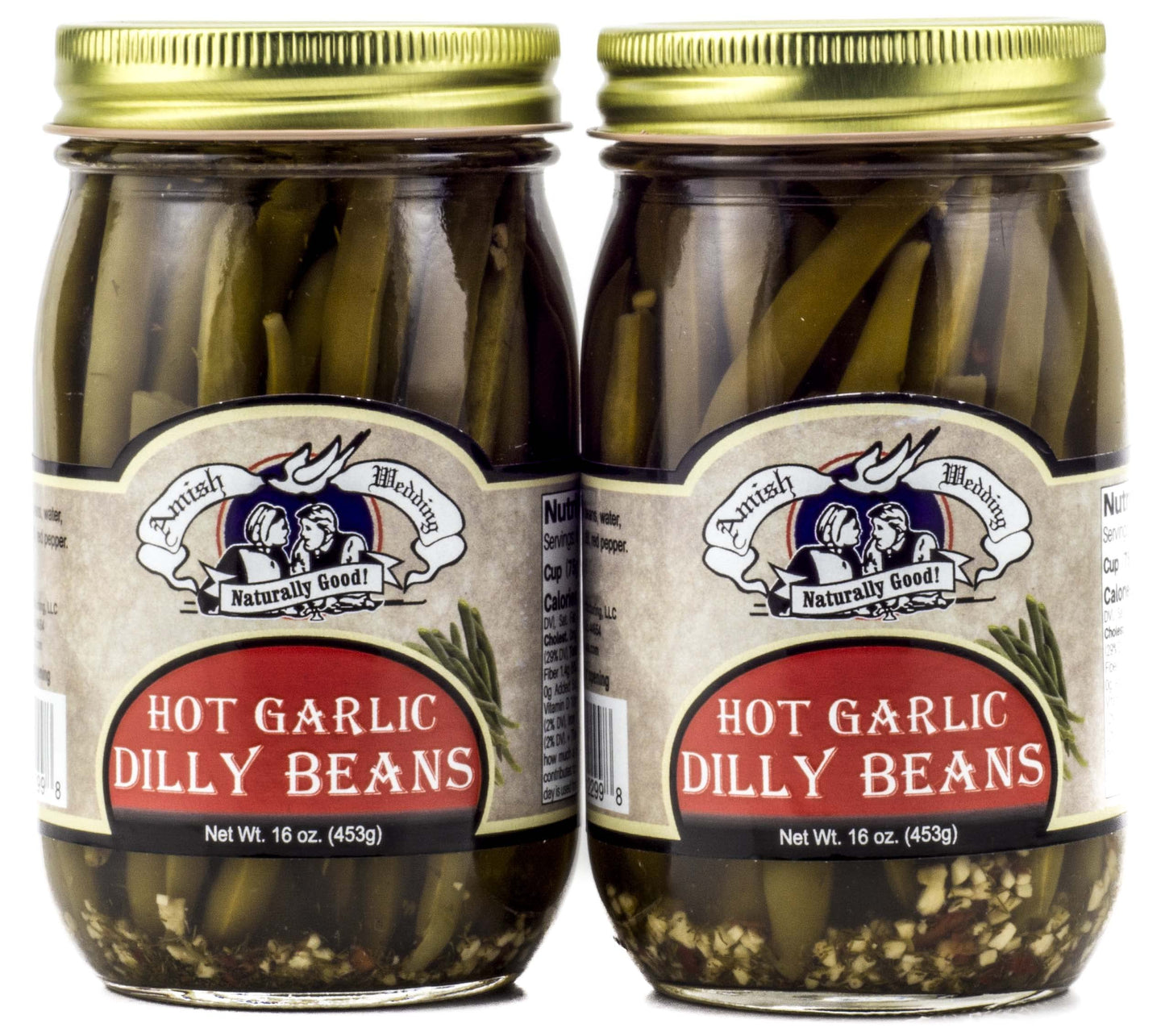 Amish Wedding Foods Pickled Garlic Dilly Beans, 2-Pack 16 oz. Jars (Hot Garlic)