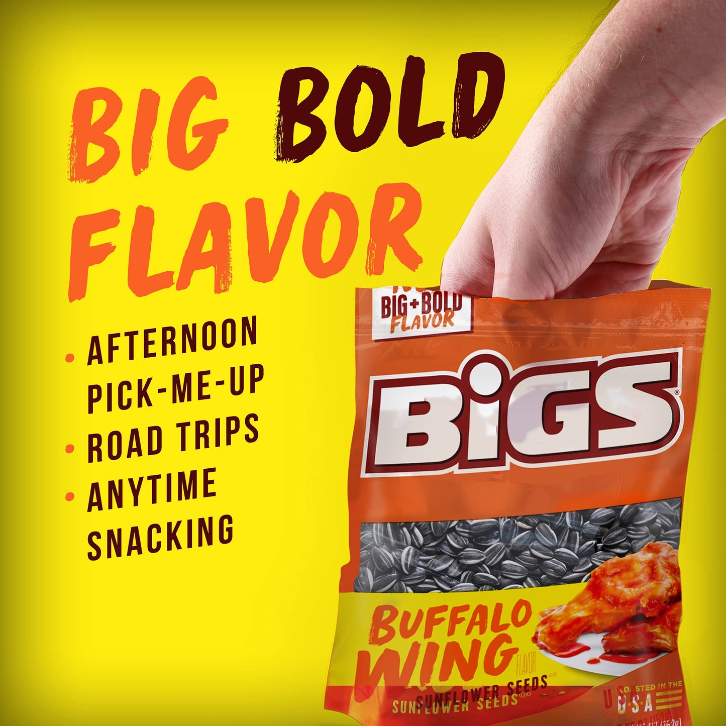 Bigs Buffalo Wing Sunflower Seeds, Keto Friendly Snack, Low Carb Lifestyle, 5.35-Oz Bag (Pack Of 12)