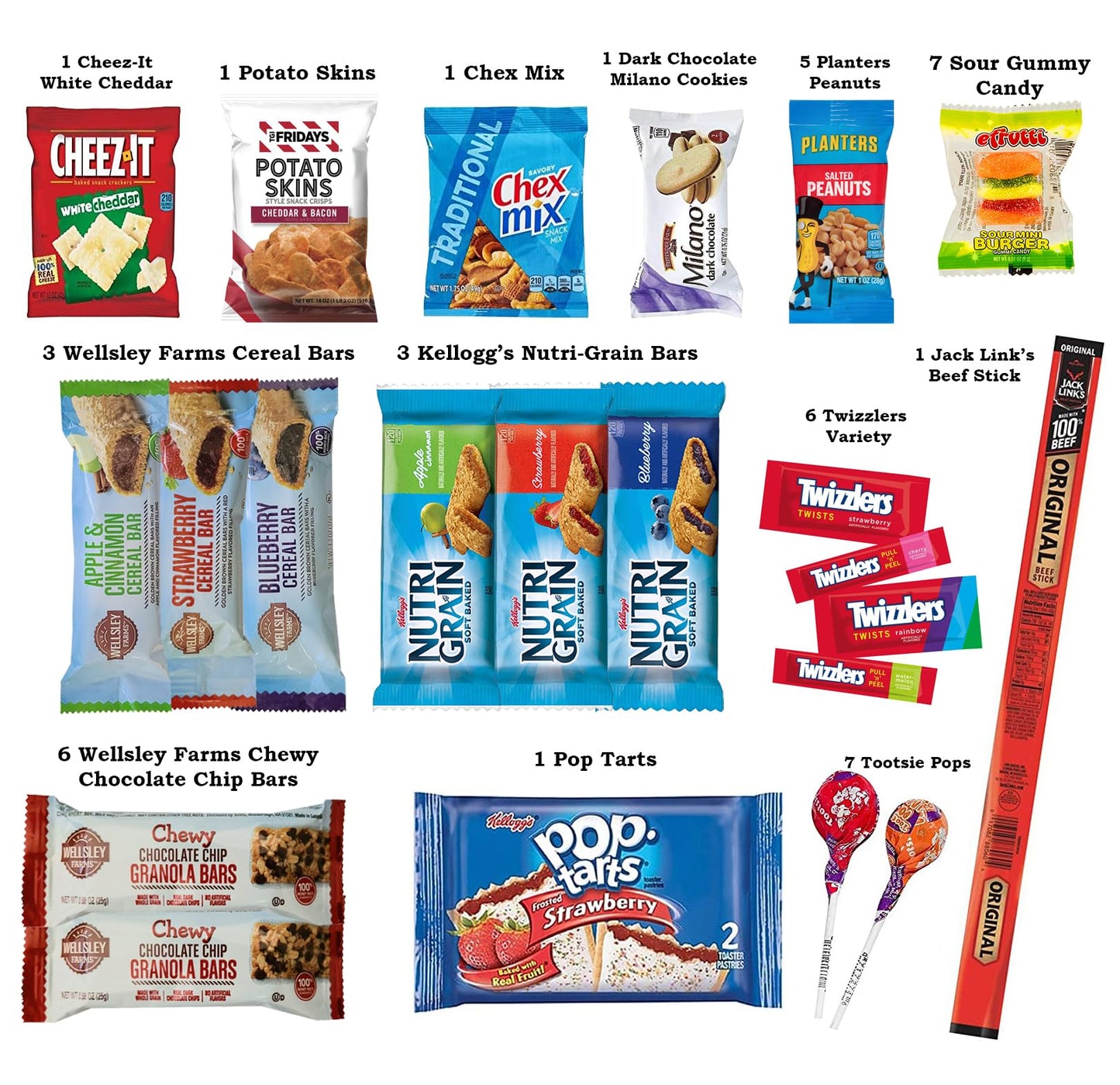 Foxy Fane Deluxe Snack Box - 150 Count Assortment of ers, Cookies, Chips & Candy - 864 Cubic Inches