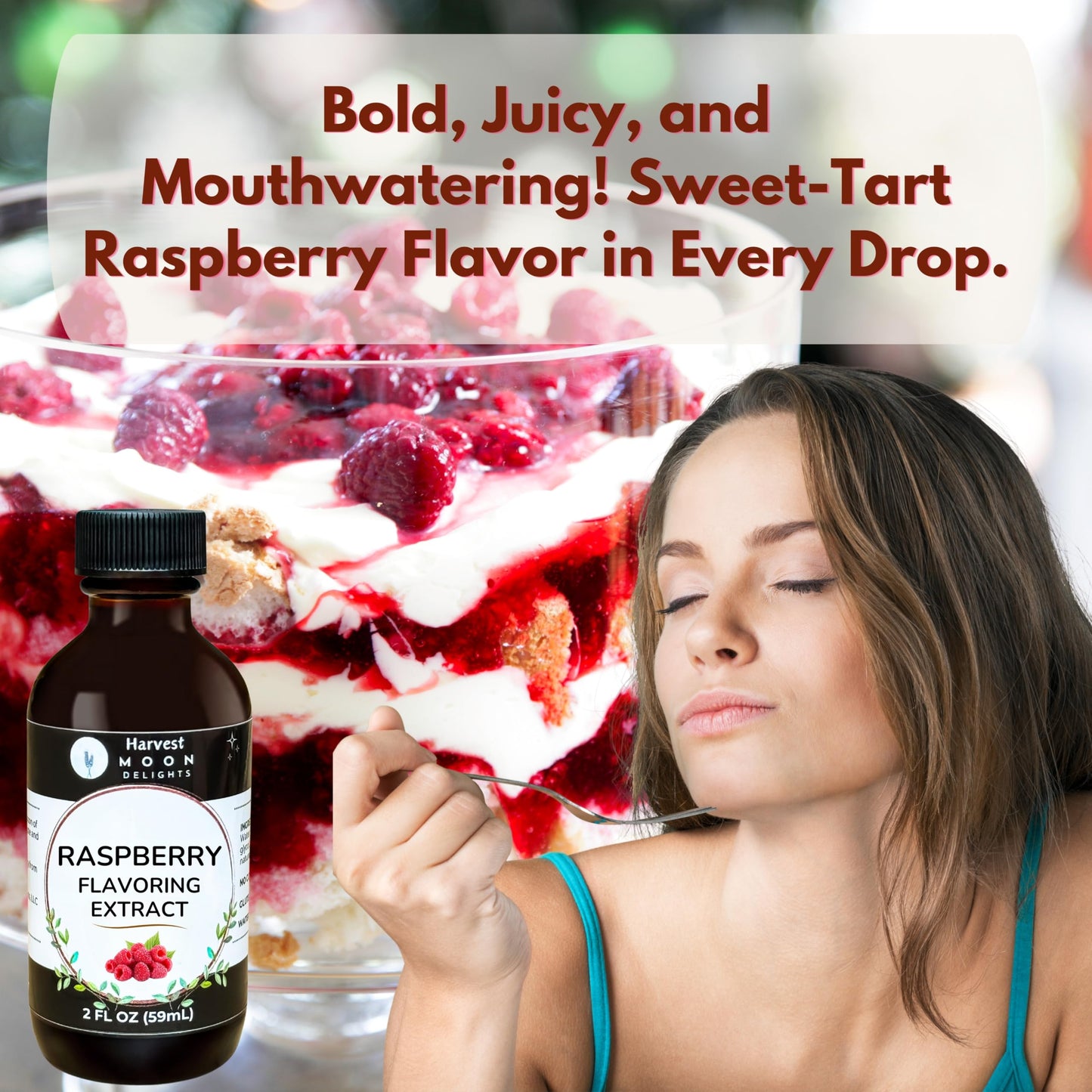 Natural Raspberry Extract - 2 Oz - Water-Soluble - By Harvest Moon Delights - Raspberry Extract For Baking, Ice Cream, Drinks, A