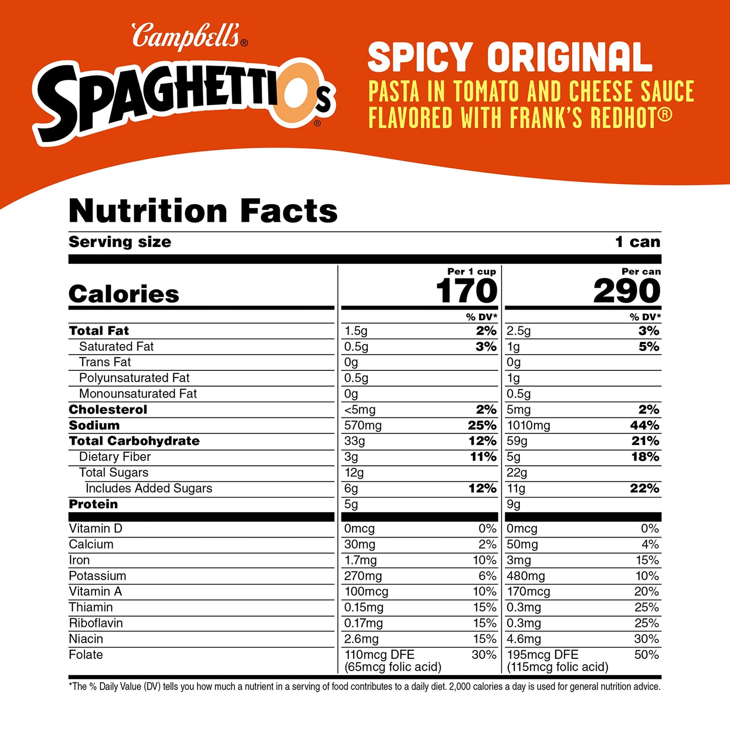 Spaghettios Spicy Original Made With Frank'S Redhot, Canned Pasta, 15.8 Oz Can (Pack Of 12)