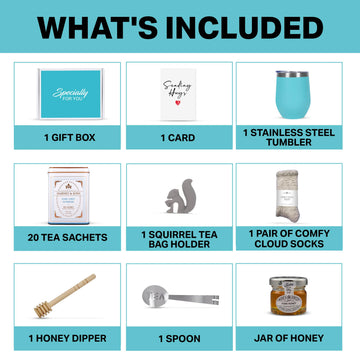 Modern Elegance Tea Gift Set for Women - Earl Grey Tea, Cozy Socks, Stainless Tumbler, Honey Jar, Sending Hugs Card