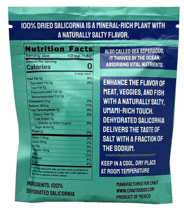 crait Green Salt Salicornia, Low Sodium Plant-Based Seasoning, 100% Natural, 4 Ounce