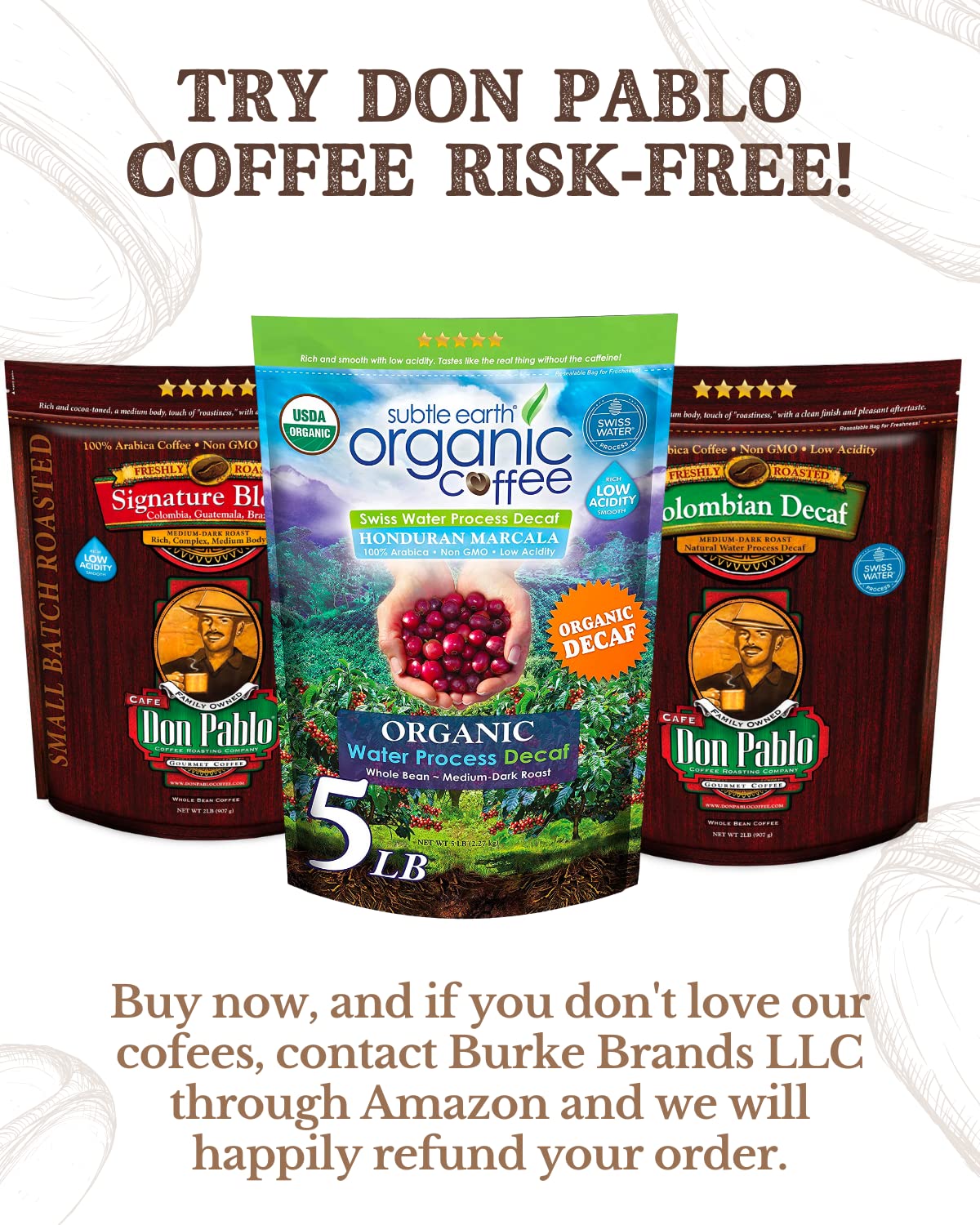 5LB Subtle Earth Organic Decaf - Swiss Water Process Decaf - Medium Dark Roast - Whole Bean Coffee - Low Acidity - Organic Certi