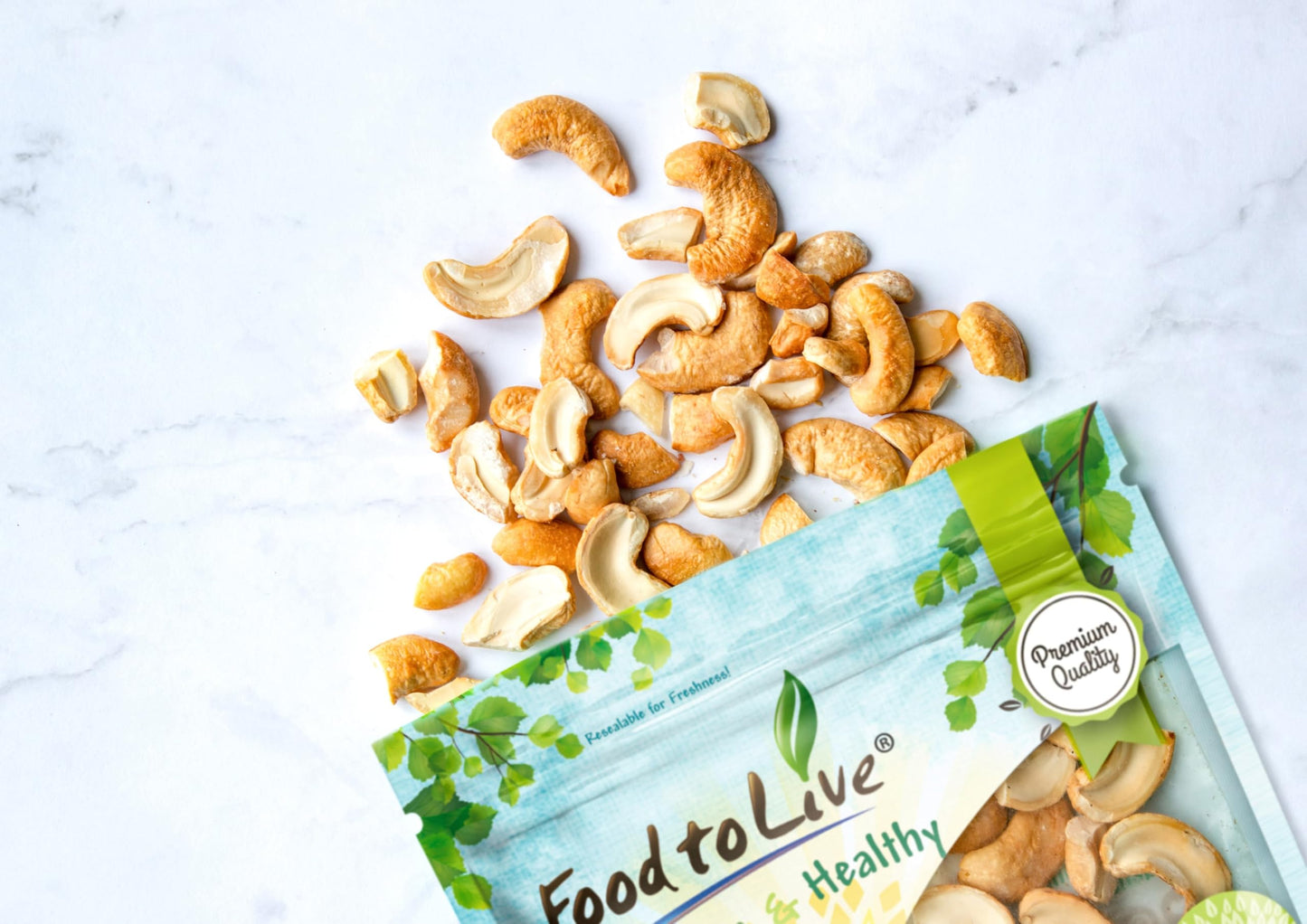 Food To Live - Dry Roasted Cashew Halves And Pieces, 1 Pound - Unsalted Oven Roasted, No Oil Added, Keto, Kosher. High In Protei