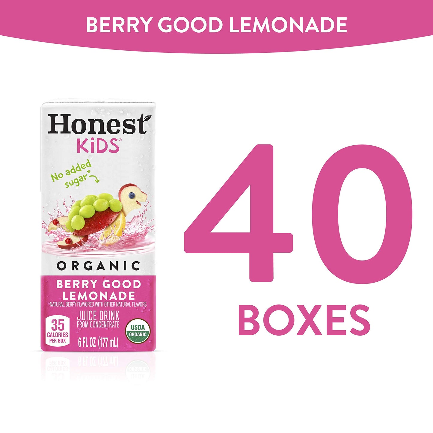 Honest Kids Berry Good Lemonade, Organic Juice Drink, Berry Lemonade, 6 Fl Oz (Pack of 40)