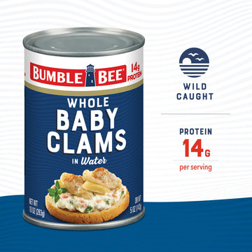 Bumble Bee Whole Baby Canned Clams - Ready to Eat - 10 oz Can - 14g Protein - Gluten Free